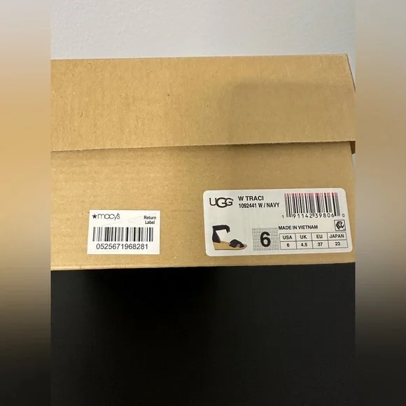 UGG NWT Navy  Blue Wedge Sandals with Ankle Bow - Picture 6 of 6